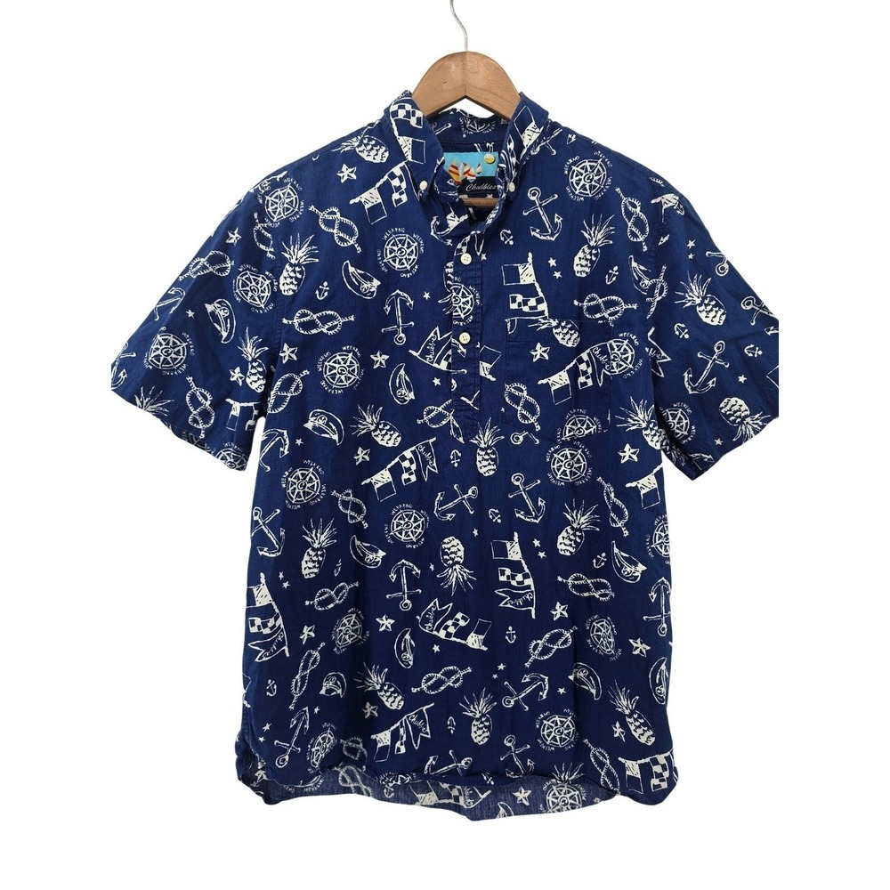 Chubbies Shirt Mens Large Popover Blue Nautical Anchor Pineapple EUC